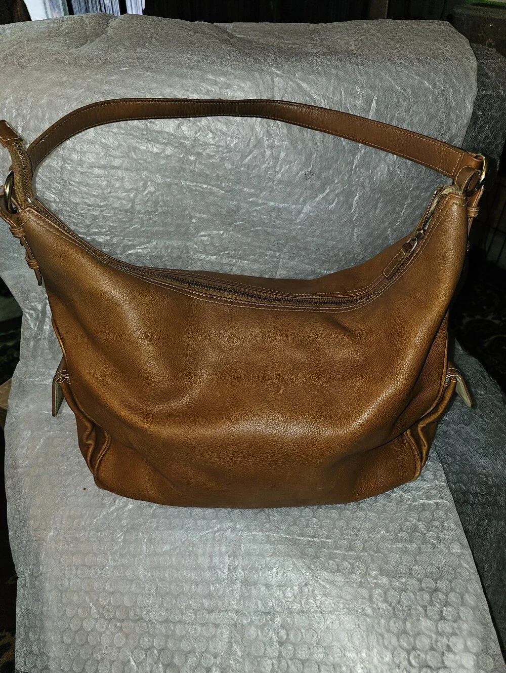 Vintage Lauren Ralph Lauren Leather Hobo Shoulder Bag British Tan Leather Medium